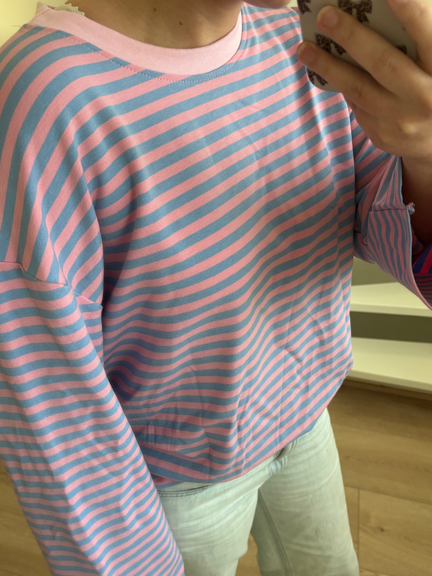 Stripe longsleeve blauw/roze