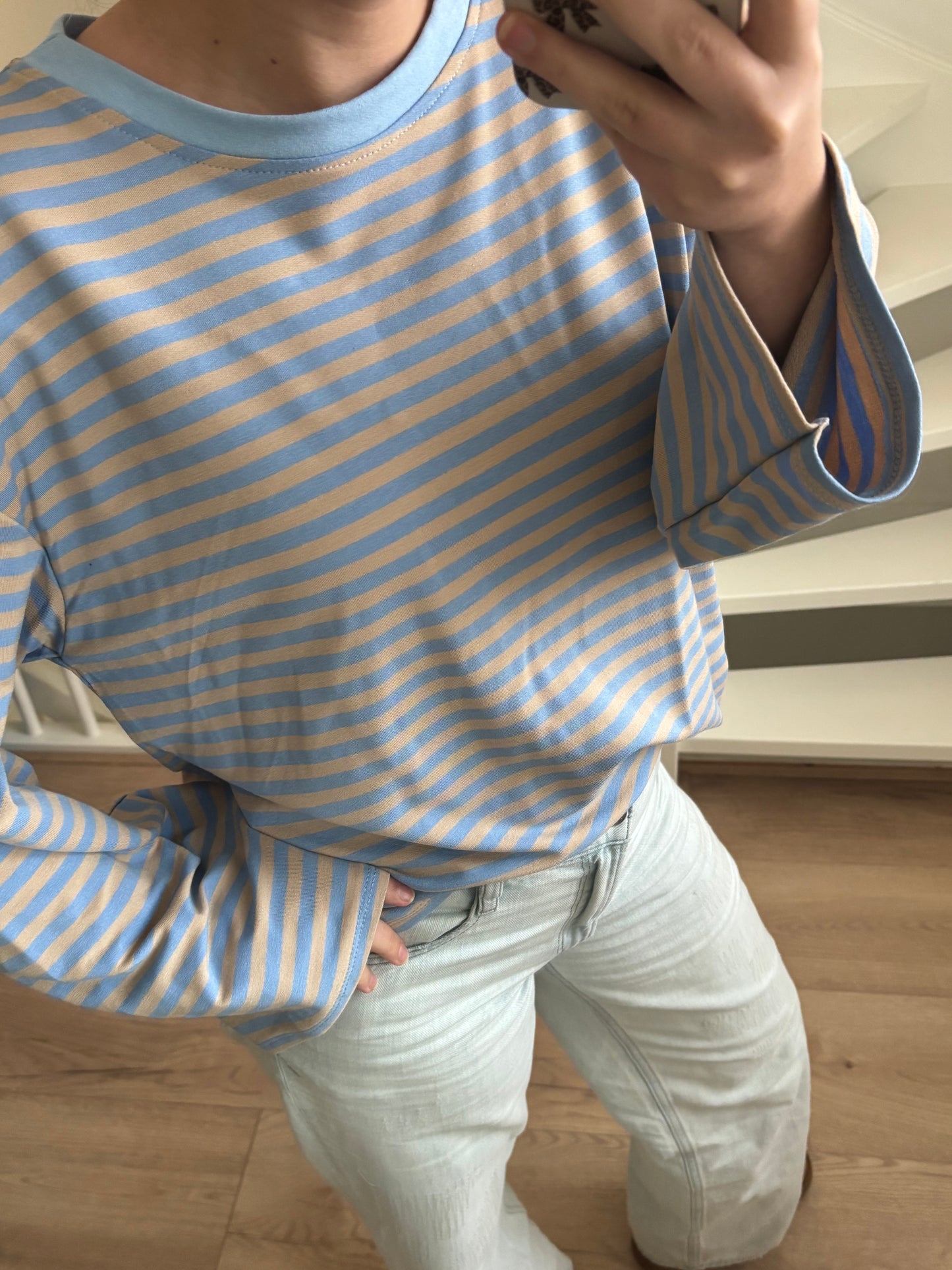 Stripe longsleeve blauw/beige