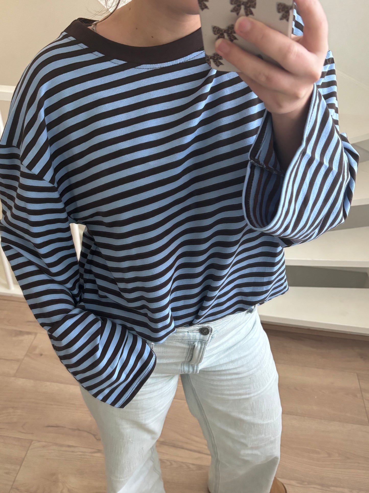 Stripe longsleeve bruin/blauw