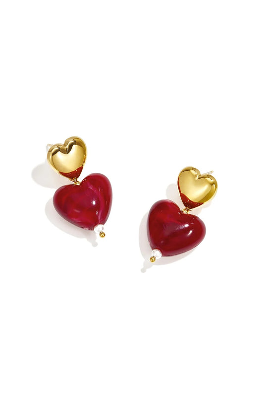 Amara Heart Oorbellen - Burgundy