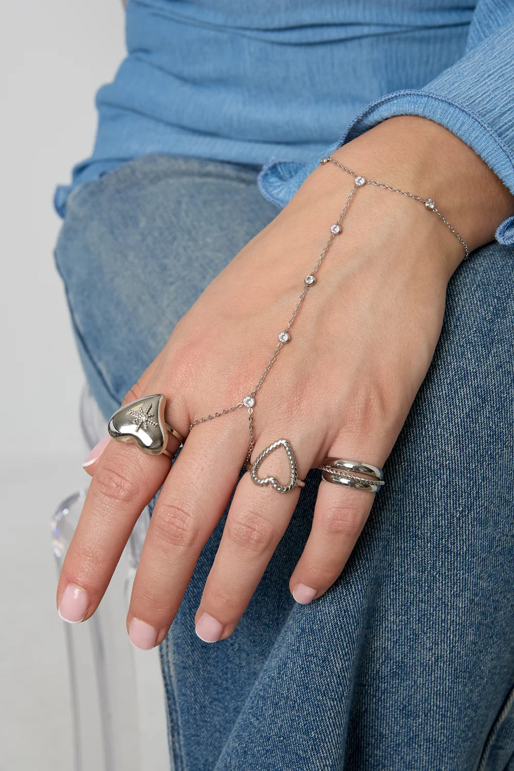 Hand chain diamant - zilver