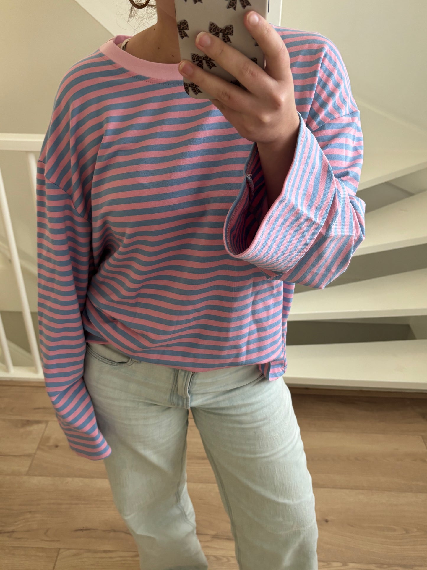 Stripe longsleeve blauw/roze