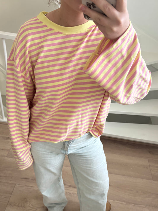 Stripe longsleeve geel/roze