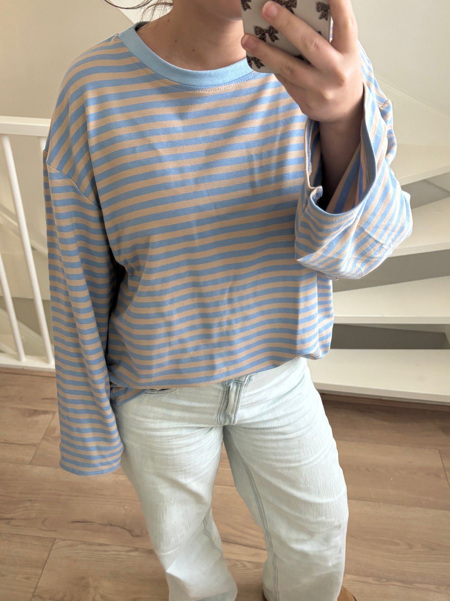 Stripe longsleeve blauw/beige
