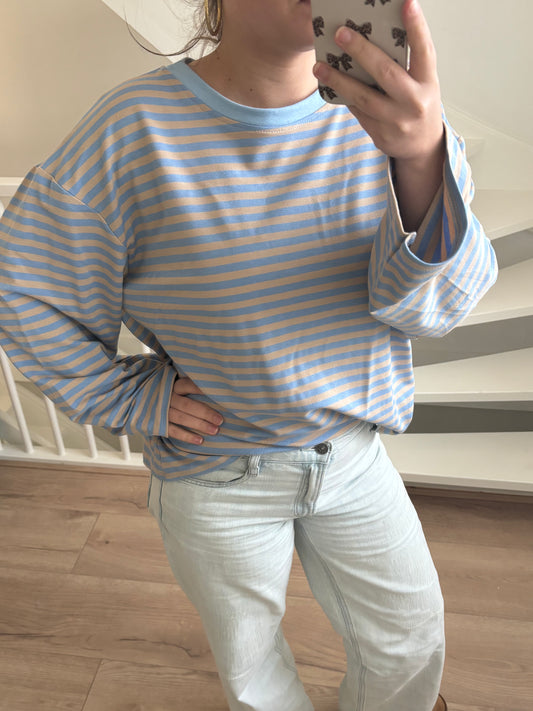 Stripe longsleeve blauw/beige