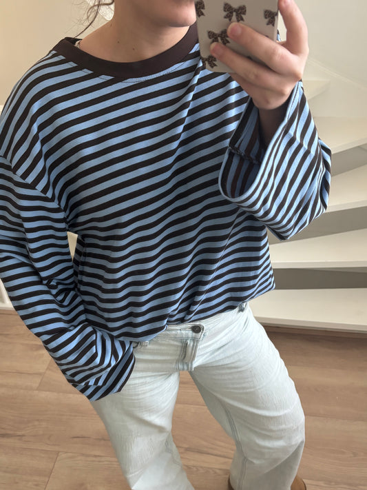 Stripe longsleeve bruin/blauw