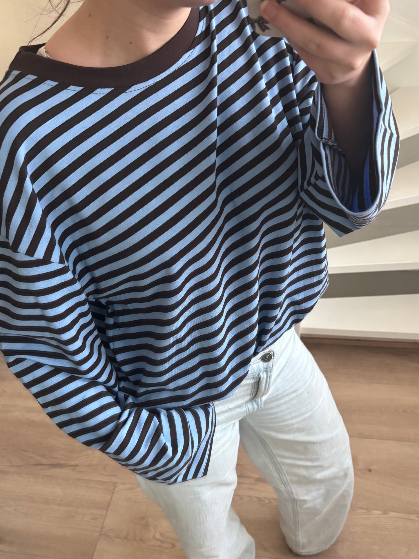 Stripe longsleeve bruin/blauw