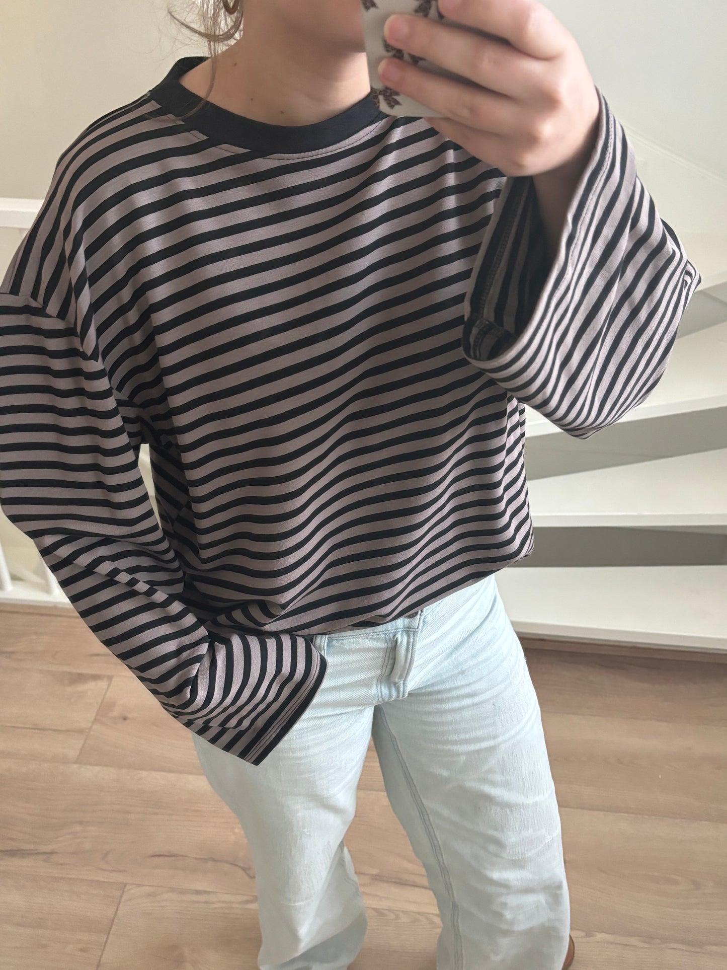 Stripe longsleeve bruin/zwart
