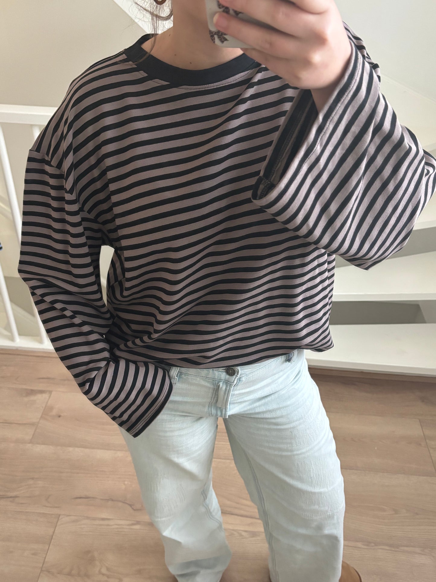 Stripe longsleeve bruin/zwart