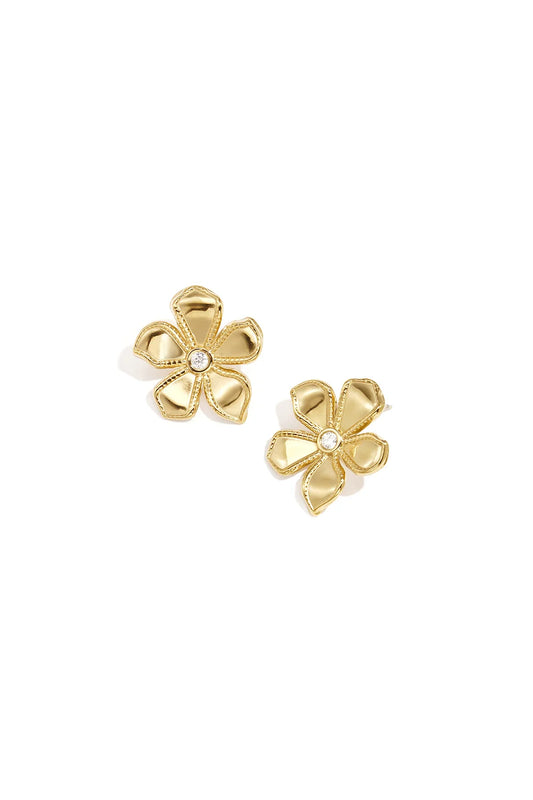 Anne Fleur bloem oorbel knopjes -  goud